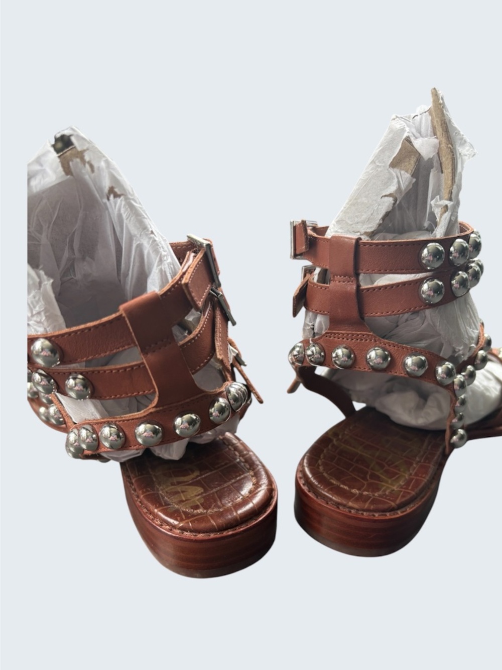 Sam Edelman Eavan Studded Gladiator Sandal Brown Leather Domed Metal Studs 6.5 - Picture 7 of 11